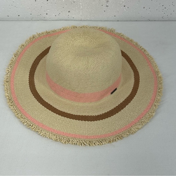 Roxy size M/ L Straw Pink Stripe Floppy Fringe Sun Hat - Picture 6 of 11